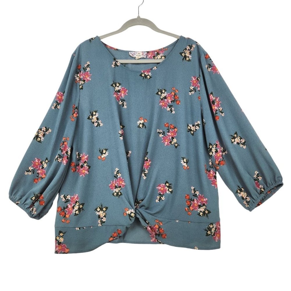 Pink Republic Juniors Sage Floral Blouse Sz XXL Twist Bottom 3/4 Elastic Sleeve